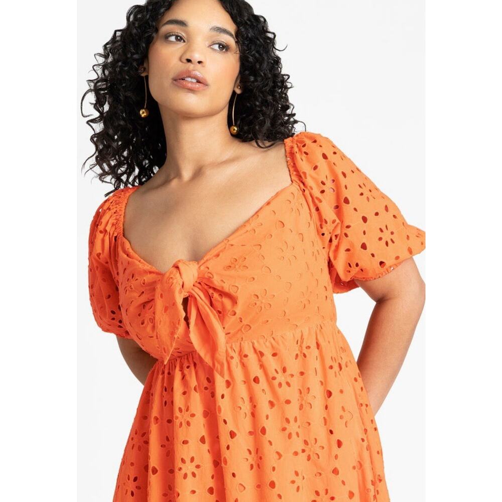 Eloquii Women’s Eyelet Tie Front Maxi Dress Orange Size 26 NWT - Picture 3 of 9